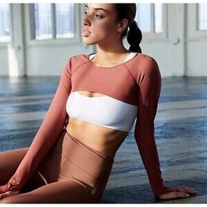 Free people movement size medium shrug top arm coverup gold trim crop layer